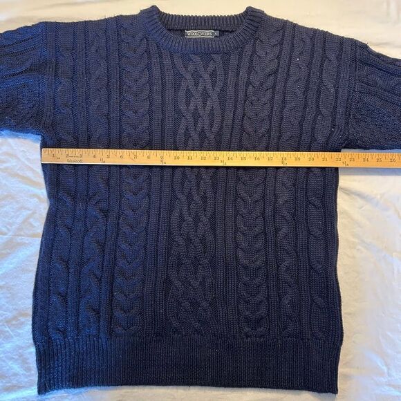 Woolovers | Cable Knit Crewneck Sweater | 100% Wool | Navy Blue | Men’s | Size L - Picture 6 of 8